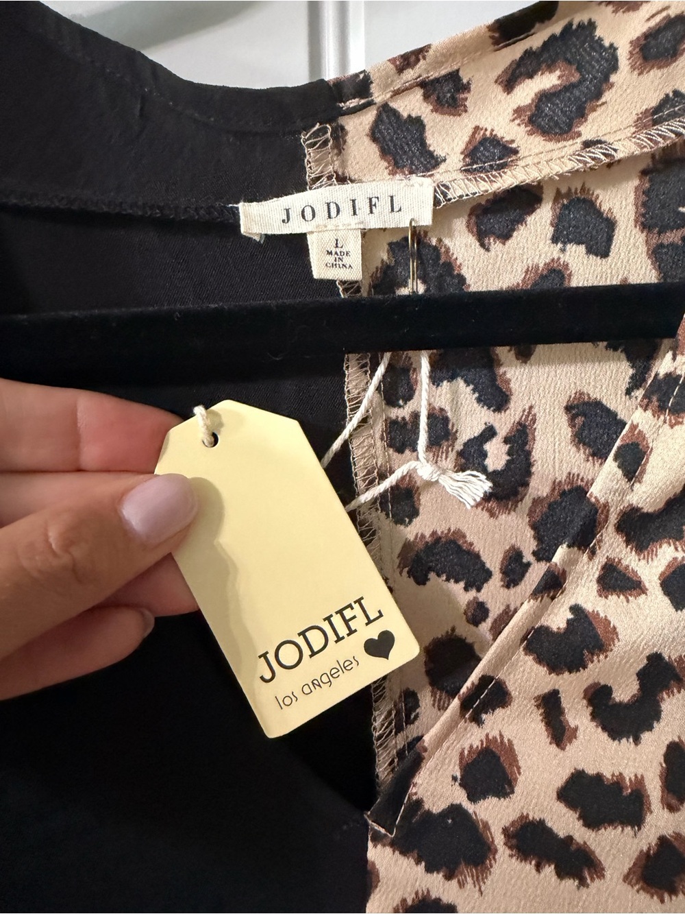 JODIFL Black and Leopard Print V-Neck Top - Picture 2 of 5